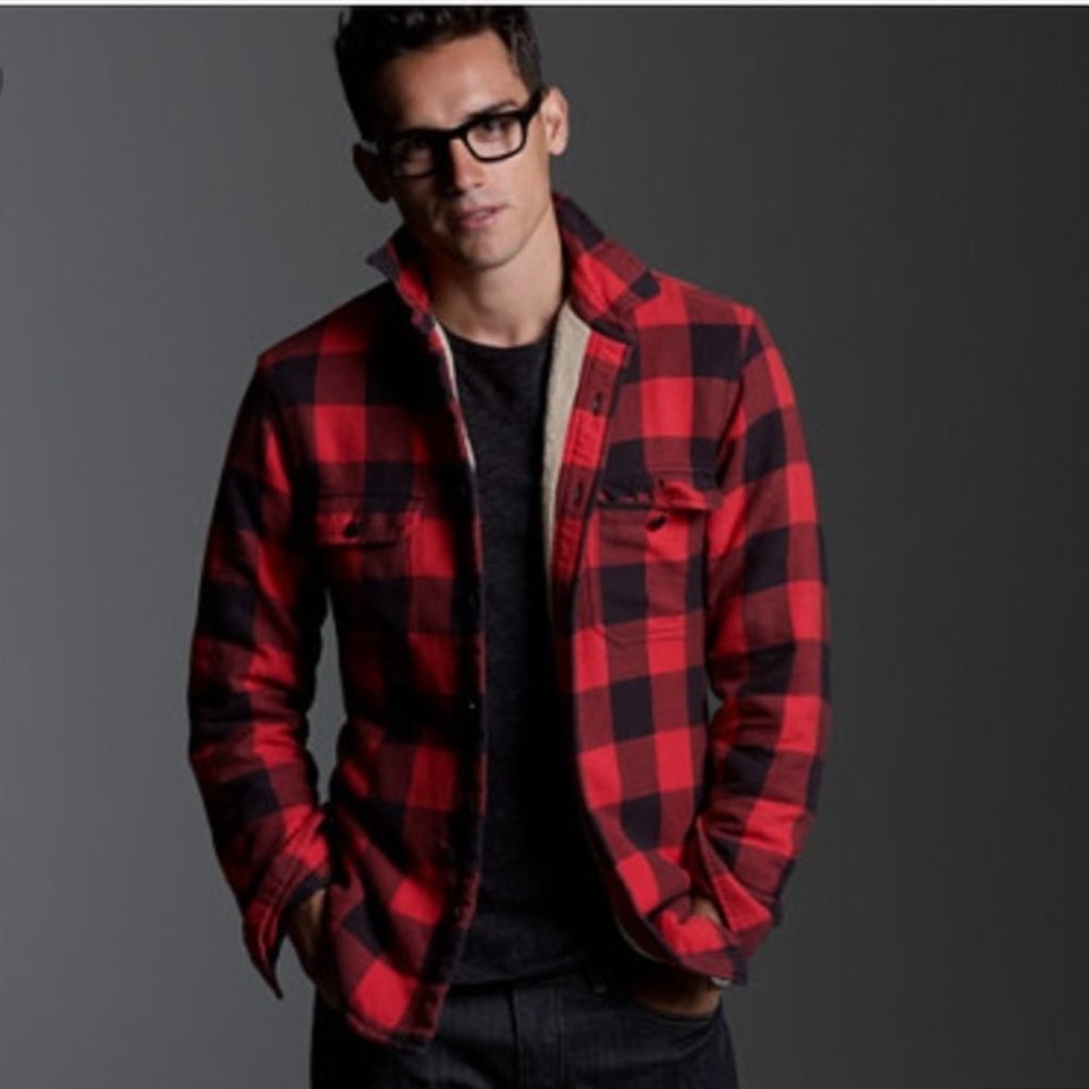 J Crew Sherpa Flannel Buffalo Plaid Shirt Jacket Workshirt Campshirt